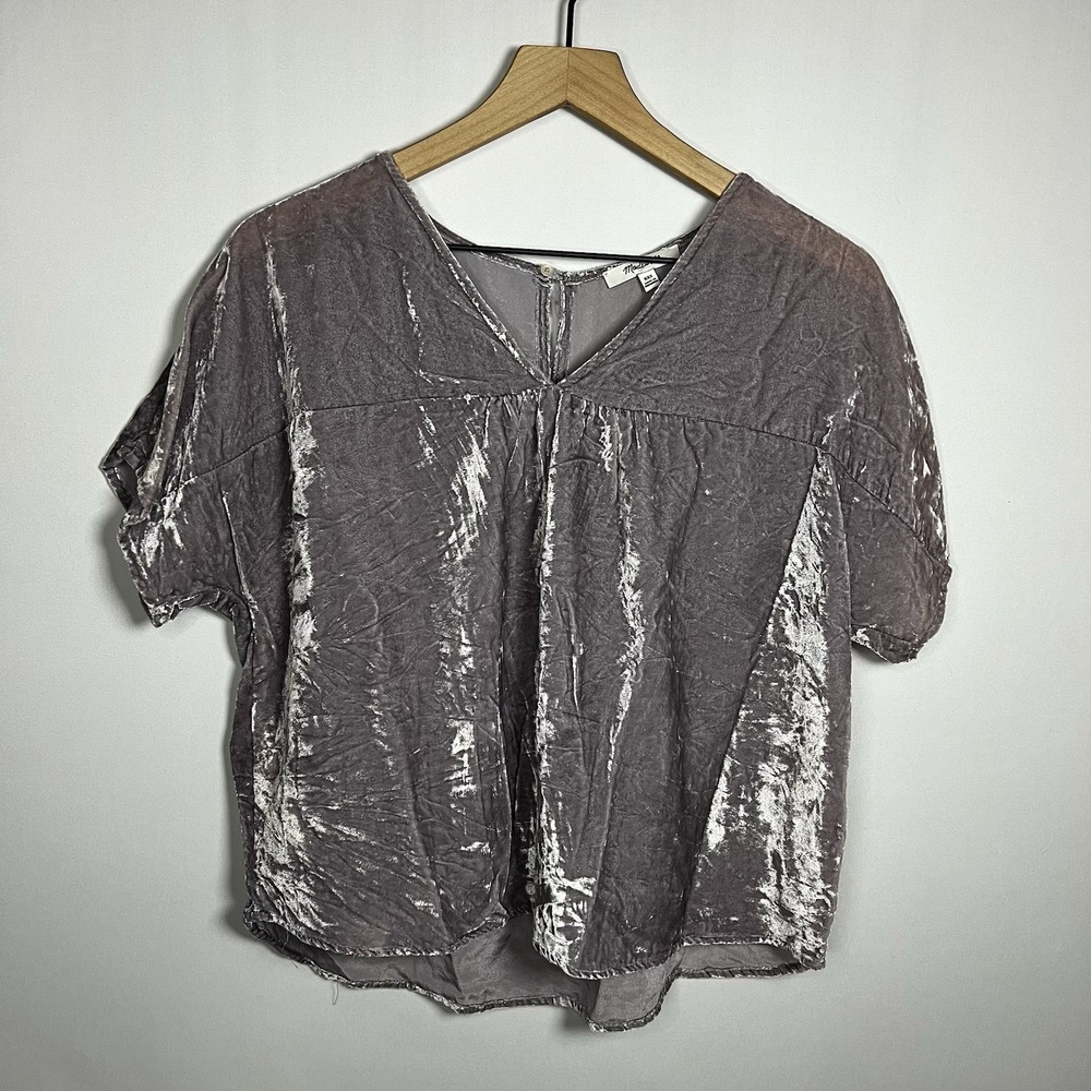 Madewell Shirt Women Size XXS Lilac Purple‎ Velvet Dolman Short Sleeve Blouse